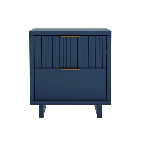 Manhattan Comfort Elara 18 in Solid Wood Nightstand in Midnight Blue (2-Drawer) NS1780-4