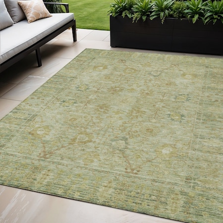Homeroots 5' X 8' Sage Green And Brown Oriental Washable Indoor Outdoor Area Rug 603882