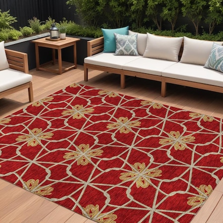 Homeroots 8' X 10' Orange And Gold Geometric Washable Indoor Outdoor Area Rug 613449