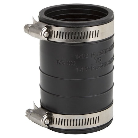 Prosource Coupling, 1-1/2 in, Socket to Socket Coupling, PVC, Black KJ-016