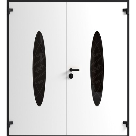 Vdomdoors Front Exterior Prehung Aluminum Double Doors Ronex1277 Black Enamel Mirrored Clear Glass Entry RONEX1277DEXD-BLK-W72xH80-RH-I