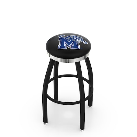 Holland Bar Stool Co 36" Blk Wrinkle Memphis Swivel Bar Stool, Chrome Ring L8B2C36Memphs