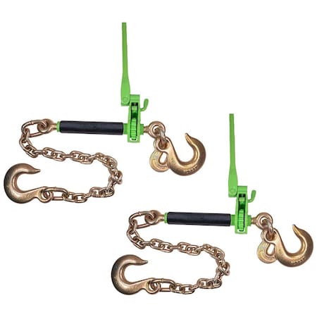 Mytee Products HiViz Green Folding Handle Ratchet Pro-Binder w/ 3/8 in-5/16 inGrab Hook 7100WLL, 2PK CBRS-FH38-C-SGHx2