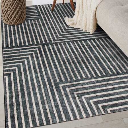 World Rug Gallery Distressed Bohemian Stripes Washable Non Slip Area Rug 3 ft x 5 ft Anthracite WR76ANTHRACITE3X5