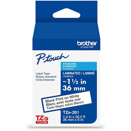 Brother Label/Ribbon Cartridge, White, 1-1/2 in W TZE261G