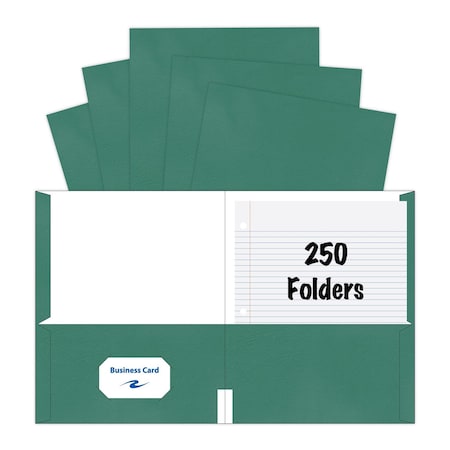 Kaboom Case of Green Paper Pocket Folders, 11.75"x9.5", Twin Pockets hold 25 sheets each, 11 pt tag board, PK250 50122cs