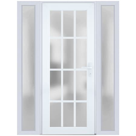 Vdomdoors Front Exterior Prehung FiberGlass Door Frosted Glass / Manux 8312 White Silk / 2 Sidelight Exterior MANUX8312EXD-WS-W16+36+16 x H80-LH