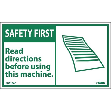 Nmc Safety First Read Instructions Before Using This Machine Label, Pk5 SGA10AP