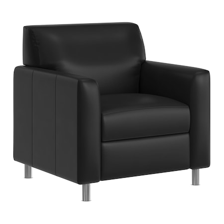 Flash Furniture Agent Black LeatherSoft Reception Chair with Right Side Charging Bank, Includes 2 Outlets, 2USB Por BT-827U-1-BK-CHR-GG