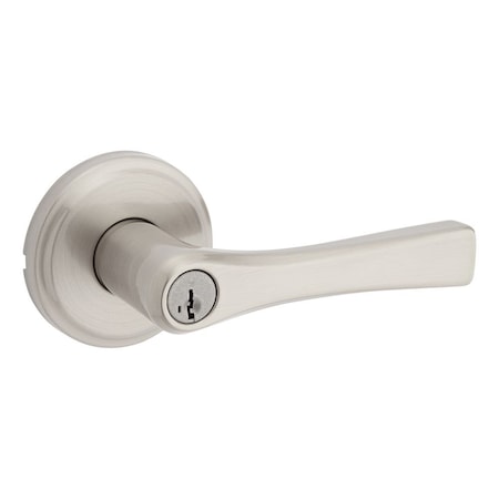 Kwikset Katella Lever Entry Door Lock SmartKey with 6AL Latch and RCS Strike Satin Nickel Finish 740KAL-15S