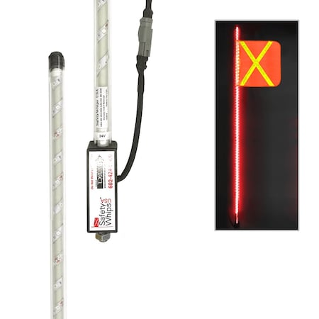 Safetywhips Warning Whip Super Duty LED Whip with Flag, Red, 72 Length SDL06R-XY
