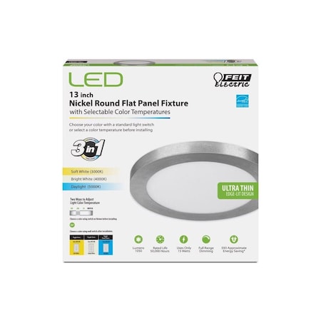 Feit LED Flat Panel Light Fixture EDGELIT 1.1in H X 13.1in W X 13.1in L Nickel White Nickel FP13/4WY/NK