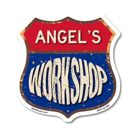 Signmission Angel's Workshop, 12 Inch X 12 Inch, Plastic Sign SHI-P-12-489-ANGEL