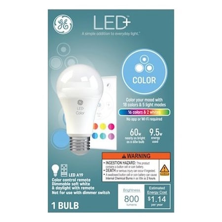 Ge LED Bulb, A21 Lamp, 60 W Equivalent, E26 Medium Lamp Base, Dimmable 93128968