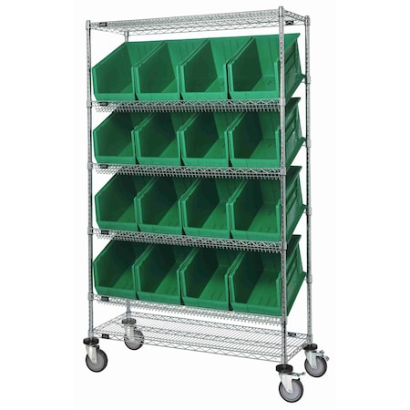Quantum Storage Systems WIRE UNIT SLANTED SHELVES W/16 BINS GREEN WRCSL6-74-1848-260GN