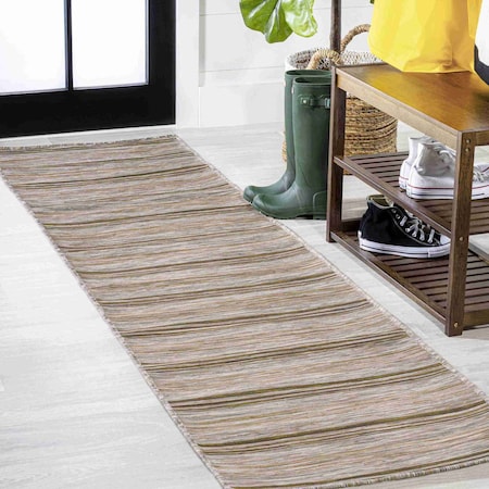 Jonathan Y Bo Modern Farmhouse Wide Stripe Brown/Natural 2 ft. x 8 ft. Indoor/Outdoor Runner Rug TSN101A-28