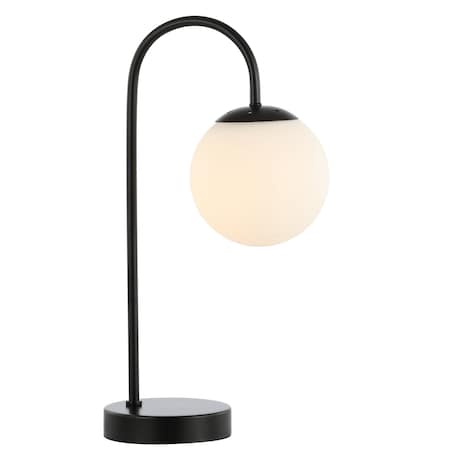 Jonathan Y Arco 18.25" Minimalist Mid-Century Arched Metal/Glass LED Table Lamp with Frosted Globe Shade, Black JYL6010A