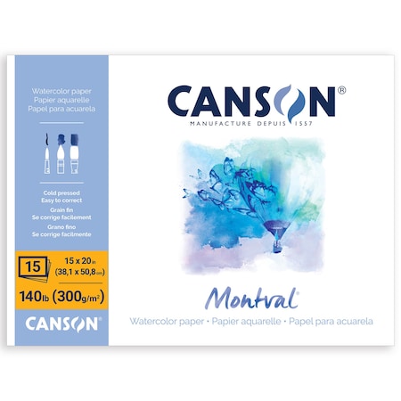 Canson Artist Series Montval Watercolor Block, Foldover Binding, 15 Sheet, 15x20 inch C100511067