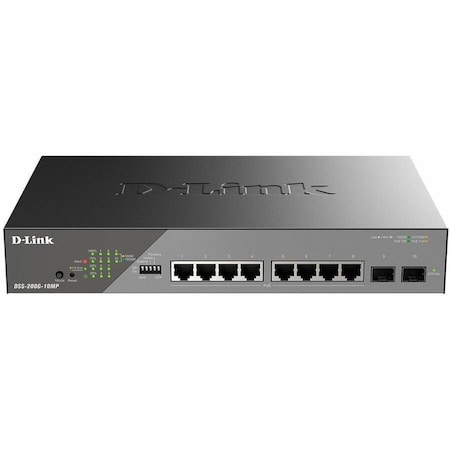 D-Link DSS-200G SERIES 10-PORT GIGABIT SURVEILLANCE POE SWITCH, 130W POE BUDGET  8 PORT DSS-200G-10MP