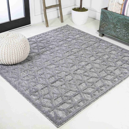 Jonathan Y Talaia Neutral Geometric Dark Gray 5 ft Square Indoor/Outdoor Area Rug IBZ102A-5SQ