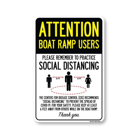 Signmission Public Safety, Boat Ramp Users Practice Social Distancing, 24in X 18in Decal, OS-NS-D-1824-25372 OS-NS-D-1824-25372