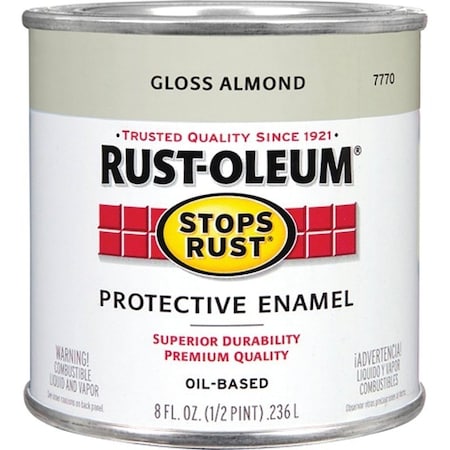 Rust-Oleum Stops Rust Enamel Paint, Oil, Gloss, Almond, 0.5 pt, Can, 50 to 90 sq-ft/qt Coverage Area 7770730