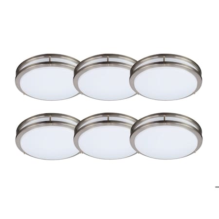 Energetic Lighting 12in LED Ceiling Light Dimmable Modern Flush Mount, Brushed Nickel Selectable CCT and Watts, 6PK FMB12R12E92750-6P