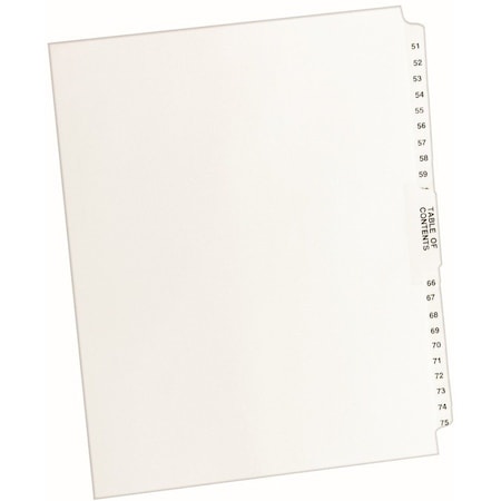 Avery Dennison Avery Premium Collated Legal Exhibit Divider, Printed 51 to 75, 8.5"x11", 26 Tabs, White/White 11396