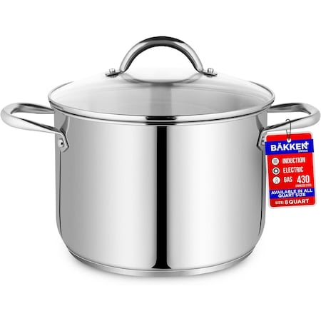 Bakken-Swiss Deluxe 8-Quart Stainless Steel Stockpot with Tempered Glass Lid, Heavy Duty BKSSQ8
