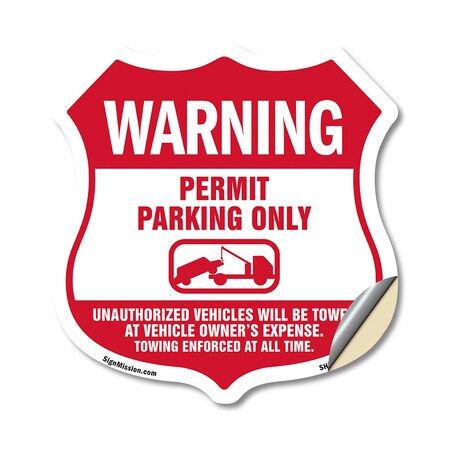 Signmission No Parking Without Permit Shield Sign Wa, 18 Inch X 18 Inch, Vinyl Decal SHI-D-18-398