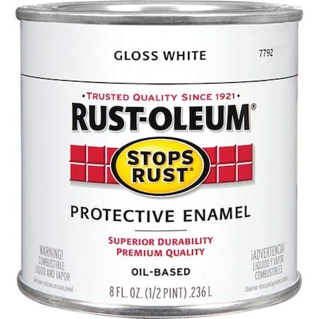 Rust-Oleum Stops Rust Enamel Paint, Oil, Gloss, White, 0.5 pt, Can, 50 to 90 sq-ft/qt Coverage Area 7792730