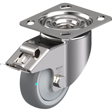 Blickle Swivel Plate Caster, TPR, 4", Brake, Caster Load Rating Range: Heavy-Duty LKX-TPA 102KFD-14-FI