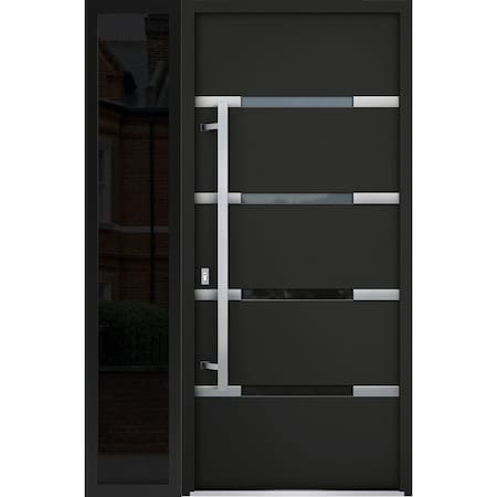 Vdomdoors Steel Door Deux 1105 Black Enamel Sidelight Exterior Window Sidelite Stainless Inserts Entry Door P DEUX1105EXD-BLK-W36+14xH80-RH-O
