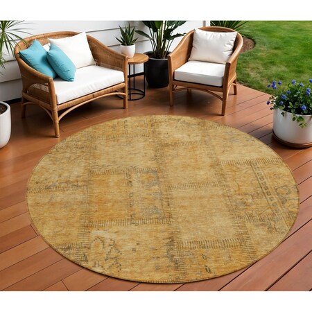 Homeroots 8' Peach Gray And Charcoal Round Patchwork Washable Indoor Outdoor Area Rug 581589