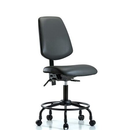 Blue Ridge Ergonomics Vinyl Chair, Desk, Round Tube Base, Med Back, Casters, Carbon BR-VDHCH-MB-RT-T0-A0-RC-8823