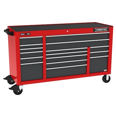 Proto 550 Series Rolling Tool Cabinet, 16 Drawer, Red/Gray, 67 in W x 25-1/4 in D x 41 in H J556741B-16SGPD