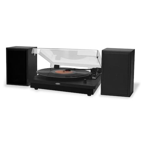 Jensen 3-Speed Stereo Turntable with Speakers and Dual Bluetooth Transmit and Receive JTA-315