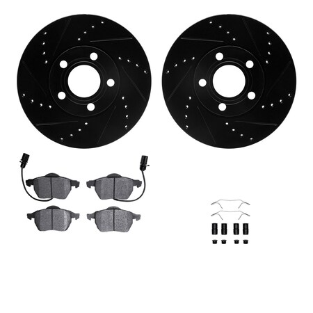 Dynamic Friction Co DFC Rotors-Drilled & Slotted-Black w/ EURO 5000 Ceramic Brake Pads Incl Hdw 8612-73038