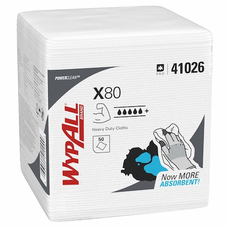 Wypall WypAll PowerClean X80 Heavy Duty Cloths (41026), Quarterfold, Extended Use Towels, White, PK4 41026