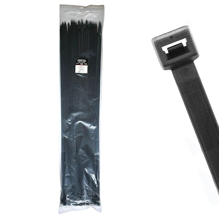 Cable Ties Unlimited Cable Tie, 40 in L, 250 lb Strength, 11.7 in Max Bundle Dia, Nylon 6/6, UV Resistant, Black, 100PK EHD40-250-0C