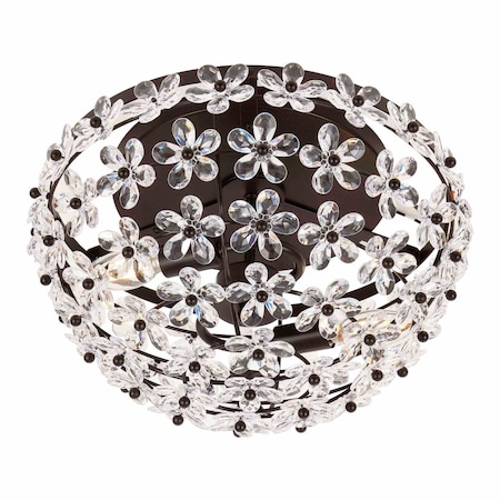 Jonathan Y Izzy 15.5" 2-Light Modern Glam Metal Dome LED Flush Mount w/Crystal Flower Accents, Oil Rubbed Bronze JYL9043C