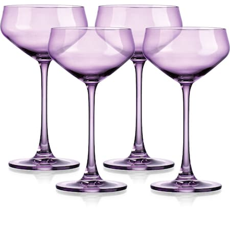 Homeroots Set of Four Purple Crystal Shallow Bowl Stemmed Coupe 485965