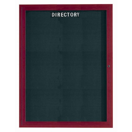 Aarco Enclosed Letter Board Directory w/ Aluminum Cherry Wood Look Finish Frame, 48''Hx36''W, 1 Door Unit ADCW4836R