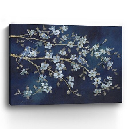Homeroots 18" x 24" Navy Blue Watercolor Midnight Bird Rendezvous Canvas Wall Art 398940