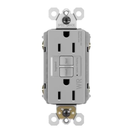 Legrand radiant GFCI Receptacle, 125 VAC, 15 A, NEMA: NEMA 5-15R, Gray 1597TRWRGRYCCD4