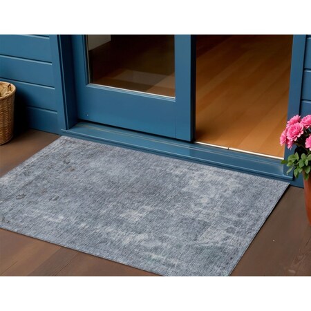 Homeroots 3' X 5' Blue And Gray Abstract Washable Indoor Outdoor Area Rug 615500