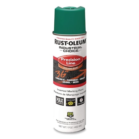 Rust-Oleum IC M1600 System Solvent-Based Precision Line Marking Paint, Flat Green, 17 oz Aerosol Can, 12PK 1634838V