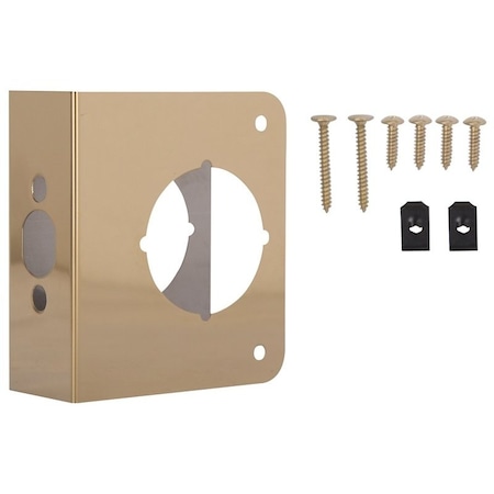 Prosource Door Reinforcer, 2-3/8 in Backset, 1-3/4 in Thick Door, Steel, Brass, 4-1/2 in H, 4 in W HSH-044SBP-PS