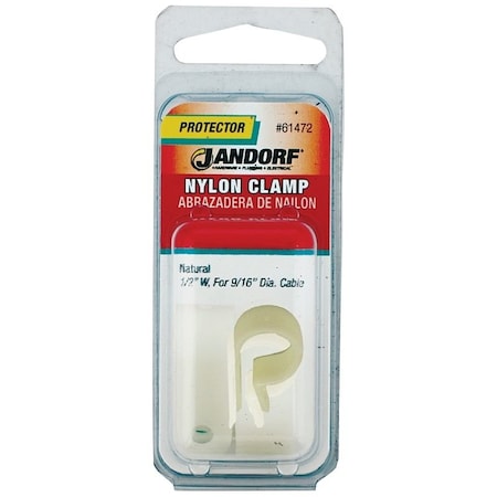 Jandorf Cable Clamp, 9/16 in Max Bundle Dia, 1/2 in W, Nylon, Natural 61472