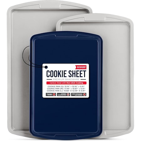 Bakken-Swiss 3-Piece Cookie Sheet Set, Non-Stick, Stackable, Ceramic Coating, Dishwasher Safe BKWAV3PBL